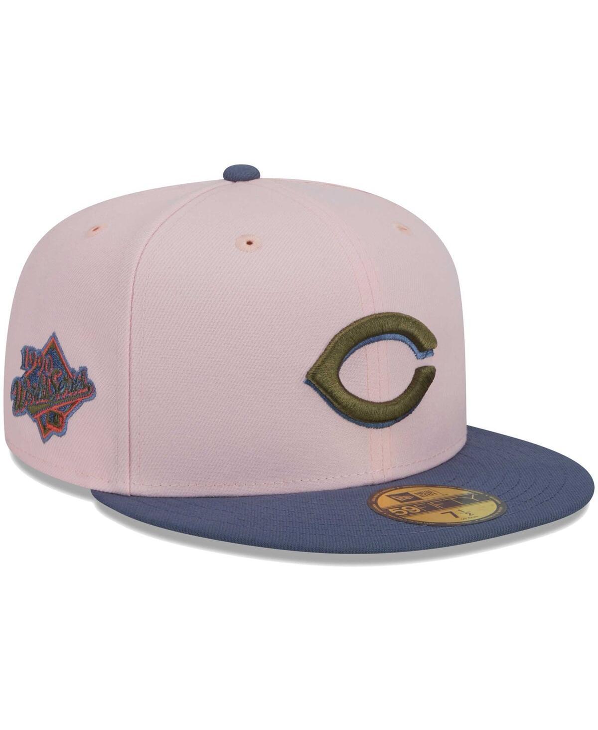 Mens New Era Pink Cincinnati Reds Olive Undervisor 59FIFTY Fitted Hat - Pink Product Image