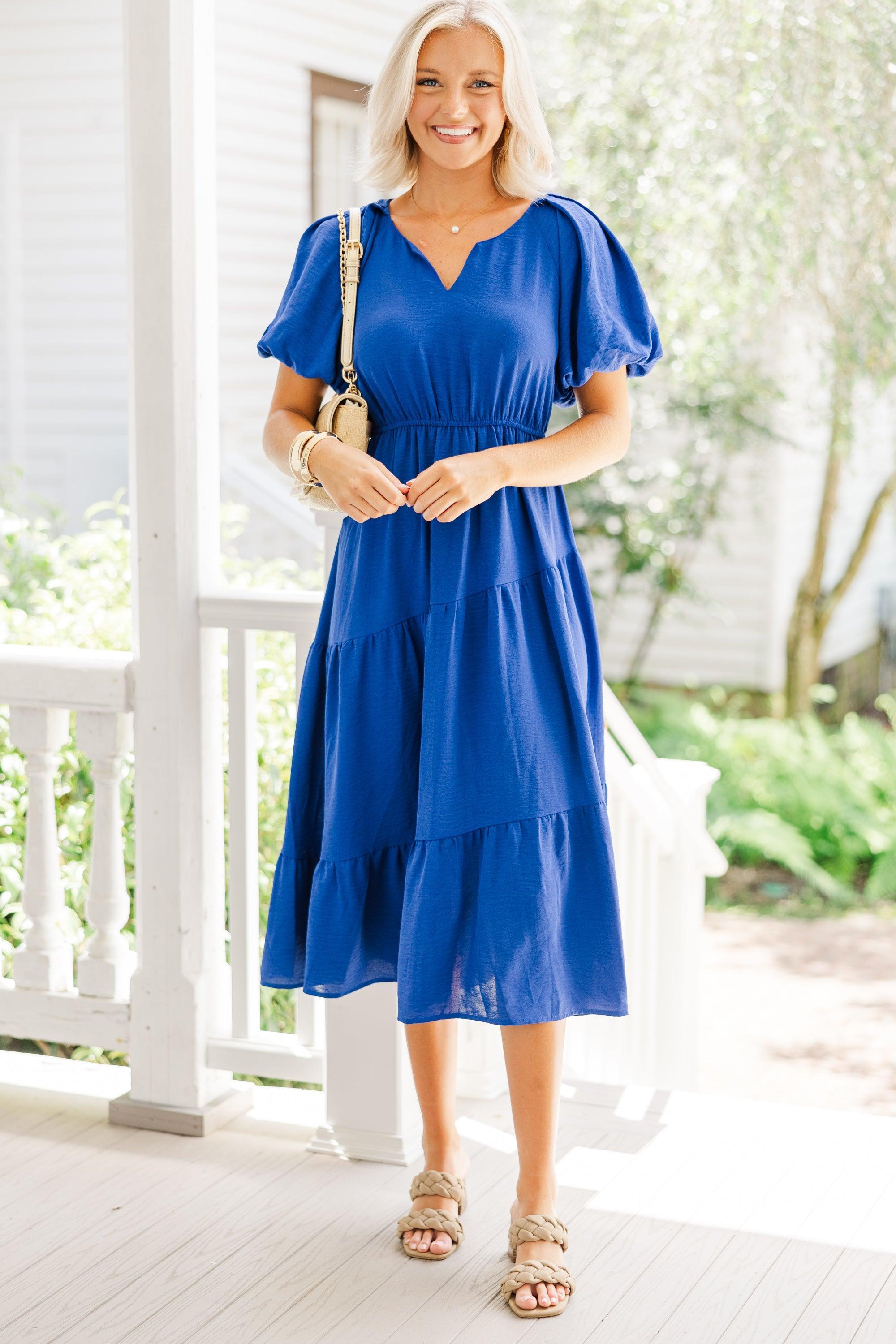 It's Meant To Be Sapphire Blue Tiered Midi Dress Female Product Image