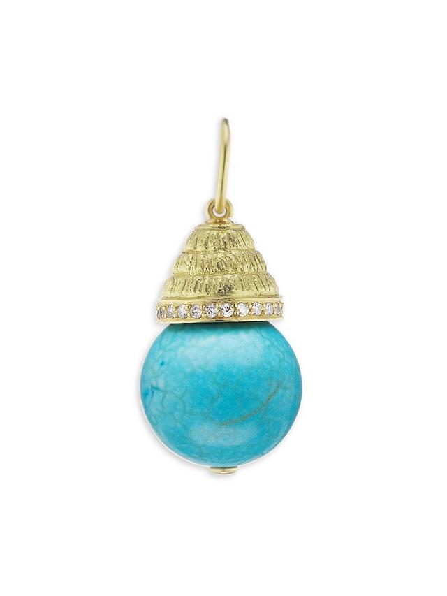 Womens 18K Yellow Gold, Diamond & Turquoise Sphere Charm Product Image