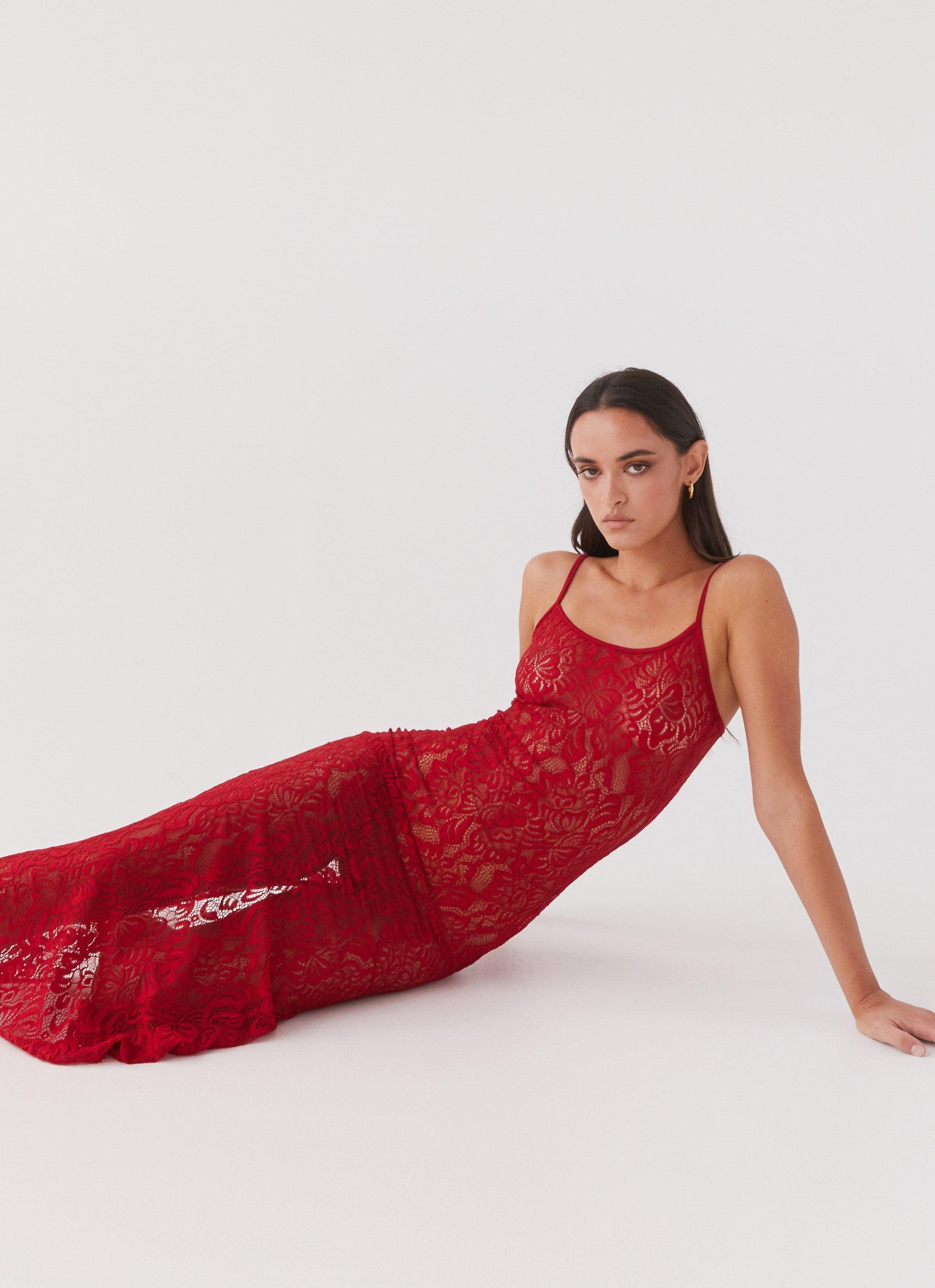 Leona Lace Maxi Dress - Red Rose Product Image