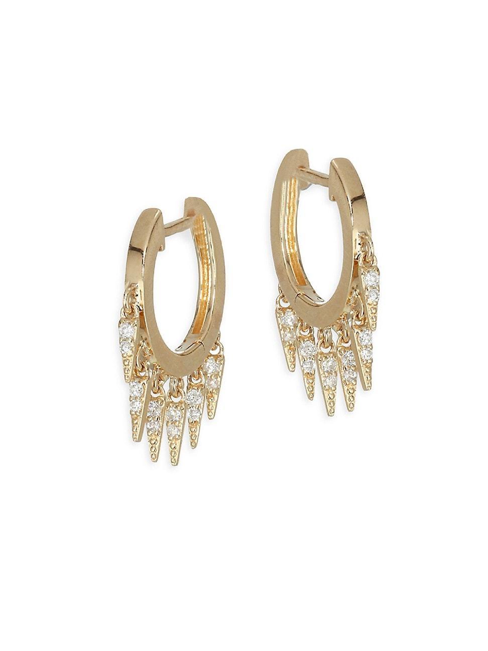 Womens 14K Yellow Gold & Diamond Small Fringe Hoop Earrings Product Image