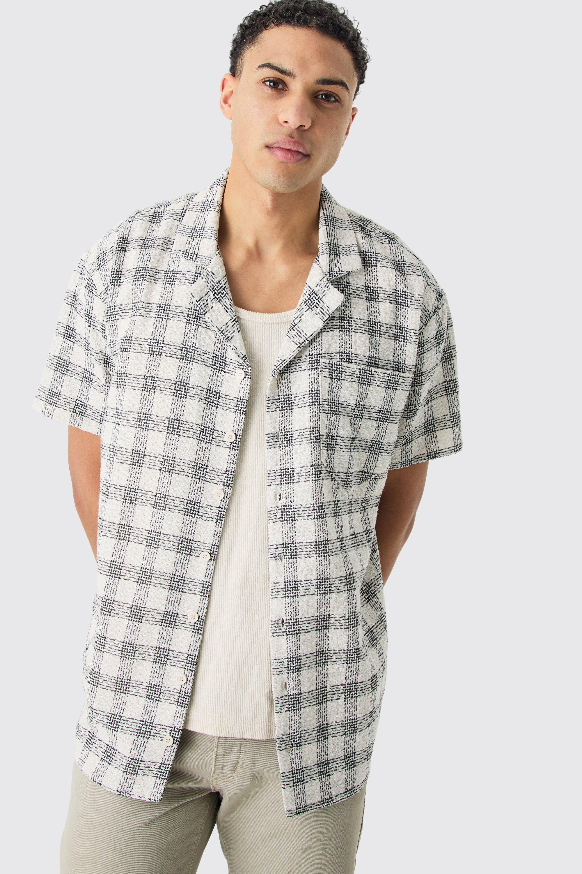 Oversized Textured Contrast Check Shirt | boohooMAN USA Product Image