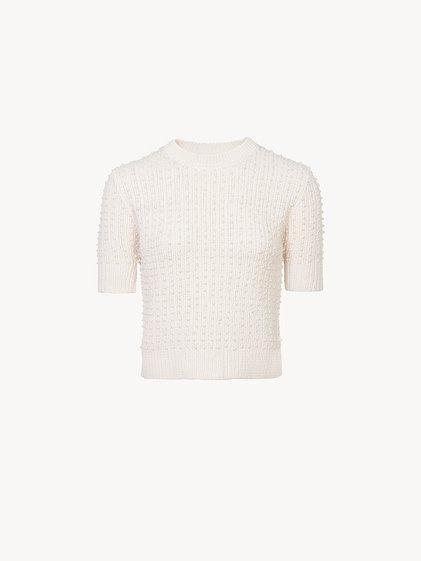 Short-sleeve pearl sweater in wool & cashmere Product Image