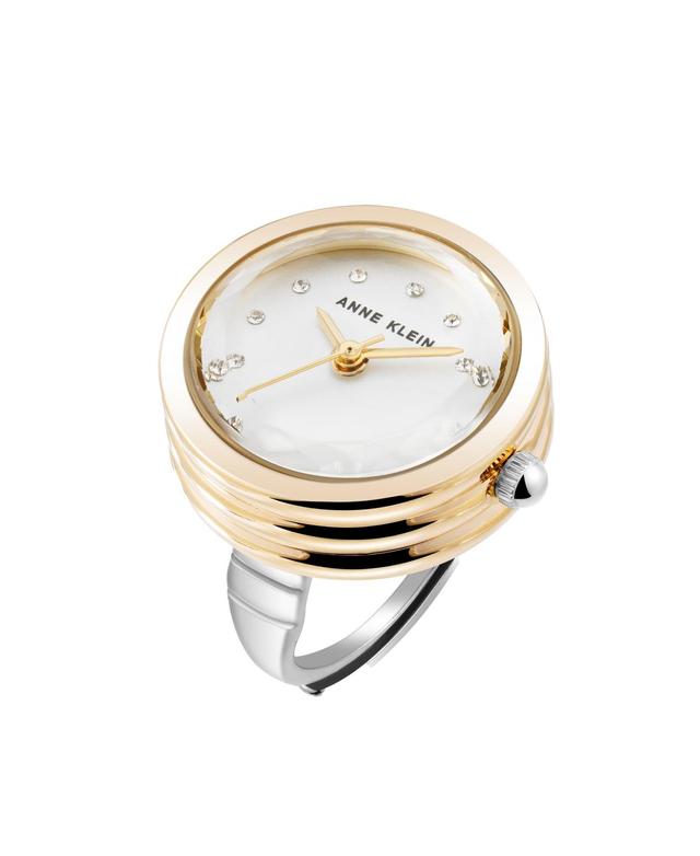 Anne Klein Womens Quartz Faceted Crystal Two-Tone Alloy Metal Ring Watch - Silver-Tone Product Image