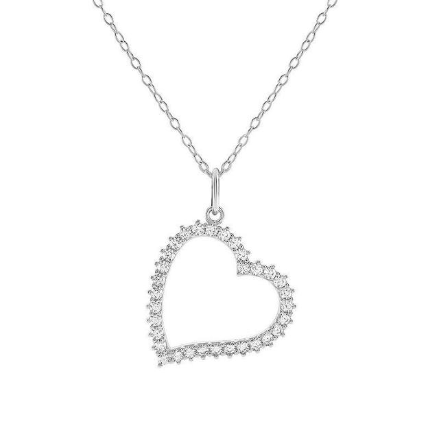 PRIMROSE Sterling Silver Pave Cubic Zirconia Open Heart Pendant Necklace, Womens Sterling Clear Product Image