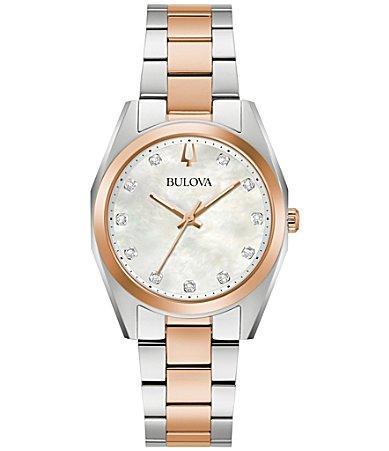 Bulova Surveyor Womens Diamond Accent Two Tone Stainless Steel Bracelet Watch 98p207, One Size Product Image