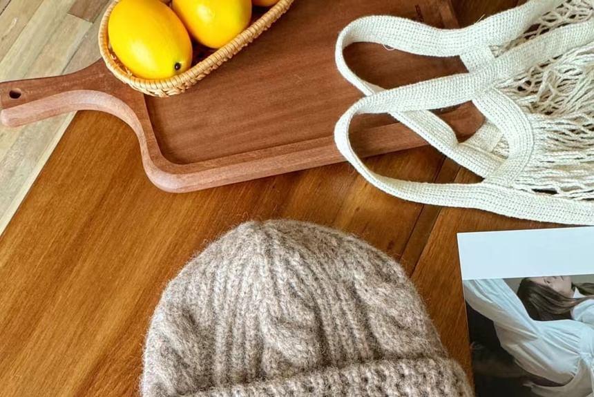 Plain Cable Knit Beanie Product Image