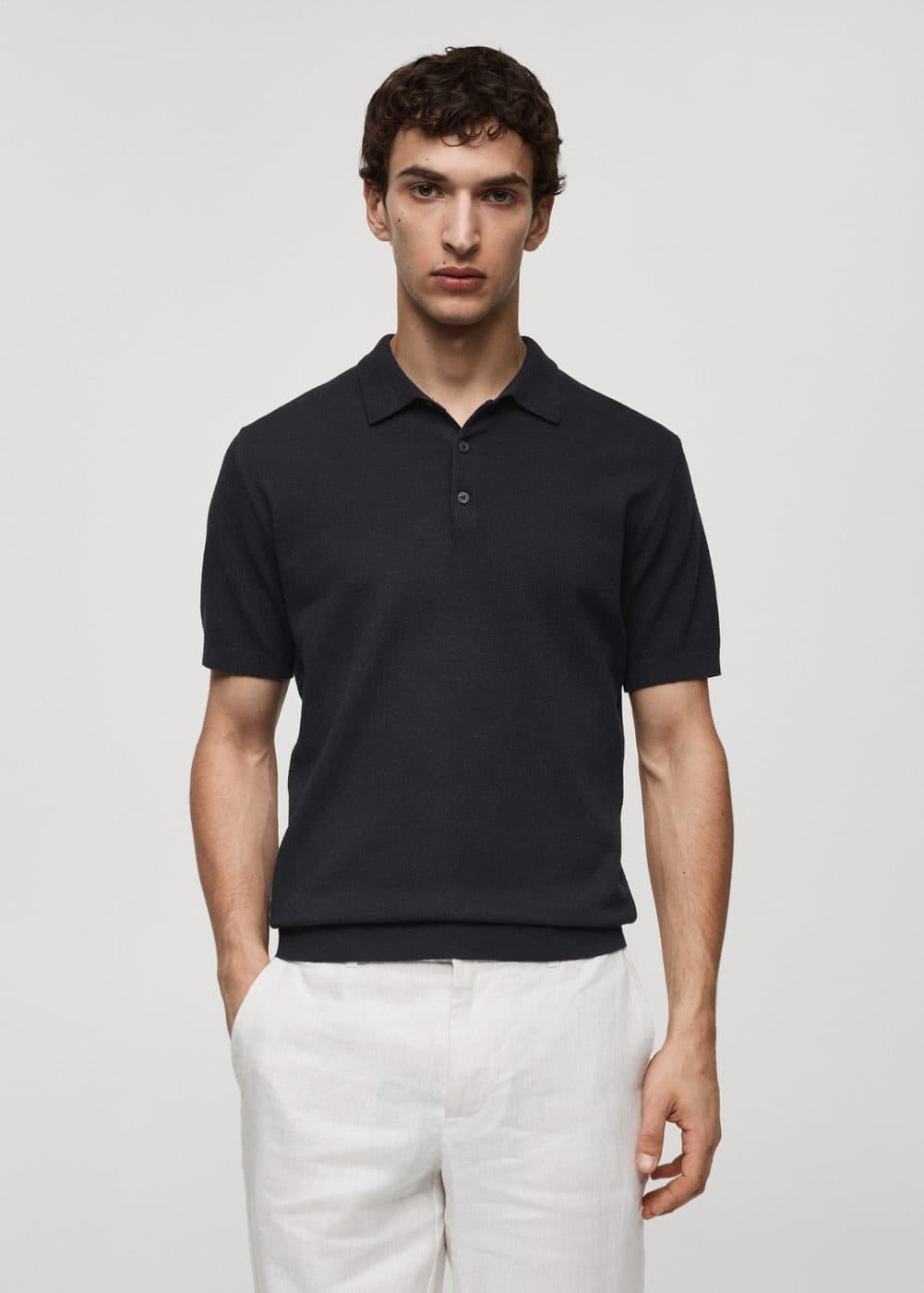 MANGO MAN - Textured cotton polo shirt coffeeMen Product Image