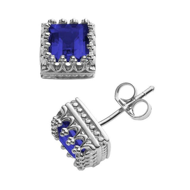 Designs by Gioelli Sterling Silver Lab-Created Sapphire Crown Stud Earrings, Womens, Blue Product Image