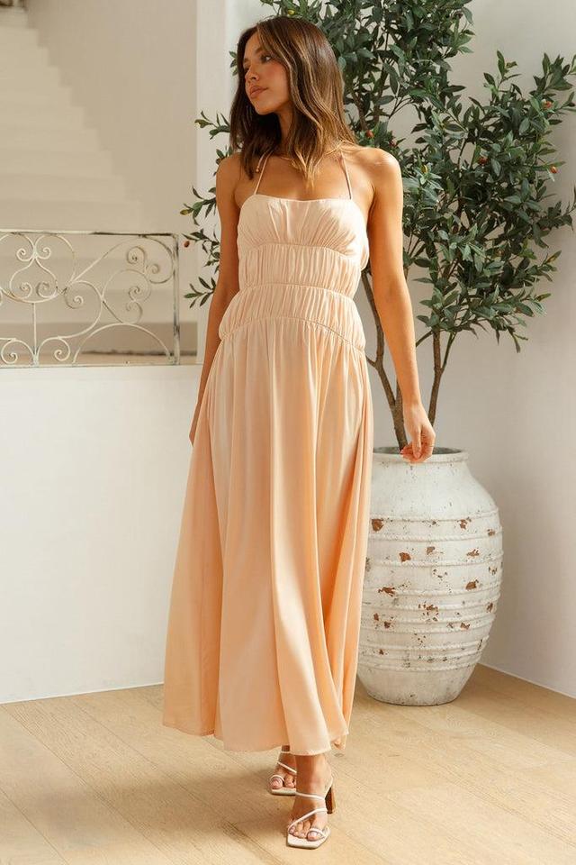 Heavenly Endeavours Satin Maxi Dress Peach Product Image