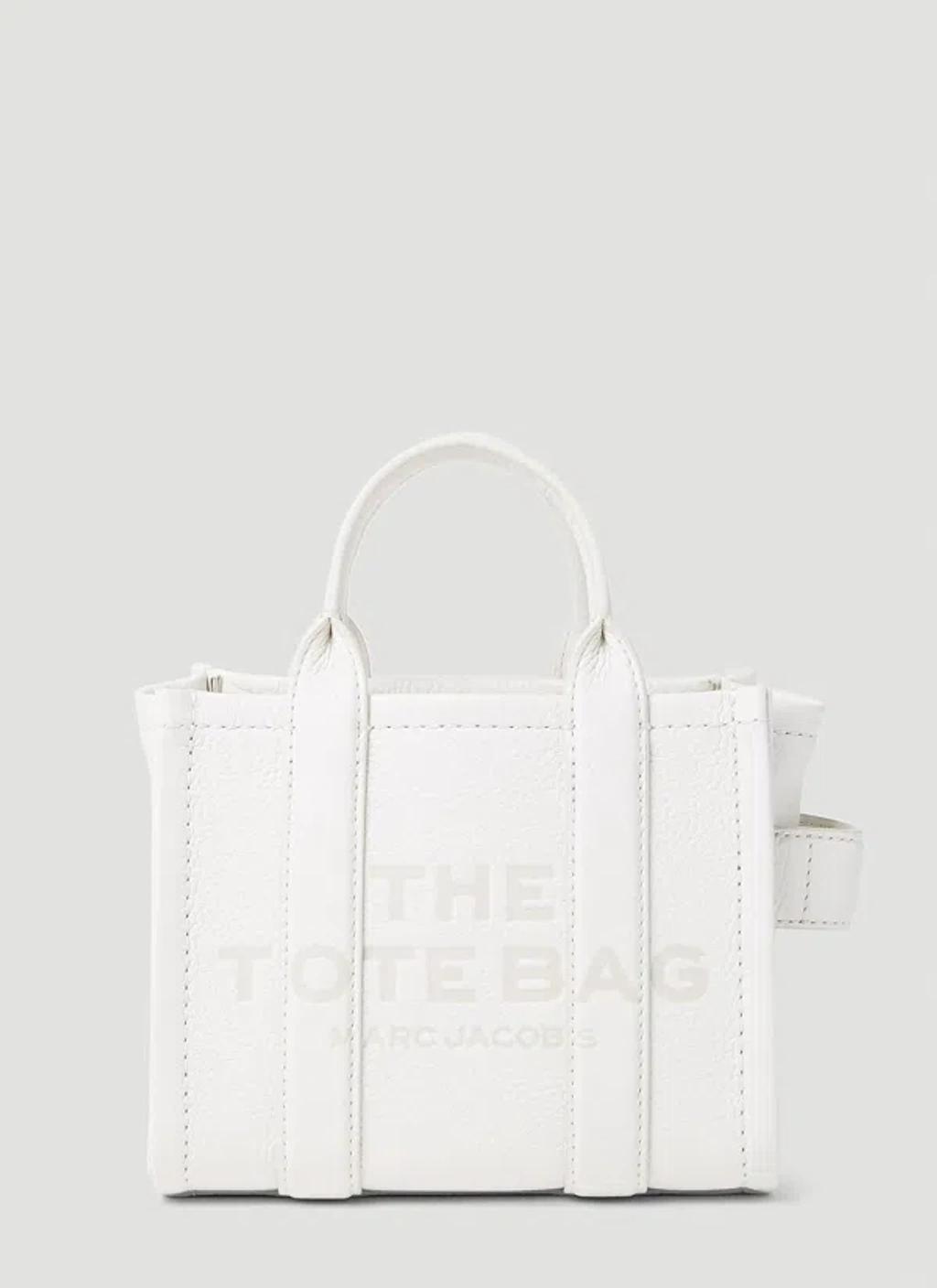 MARC JACOBS Ivory Leather Micro Tote Bag In White Product Image