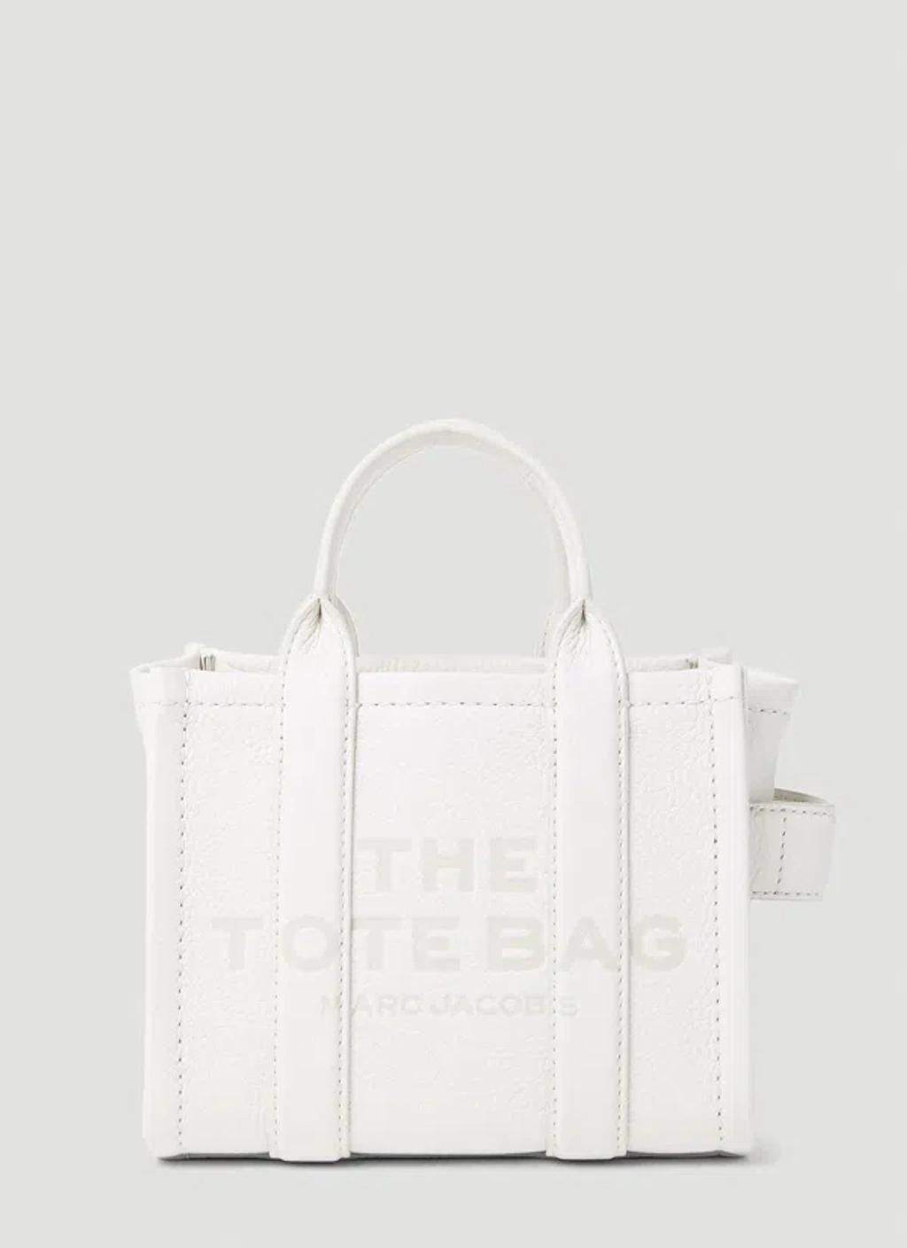 MARC JACOBS Ivory Leather Micro Tote Bag In White Product Image