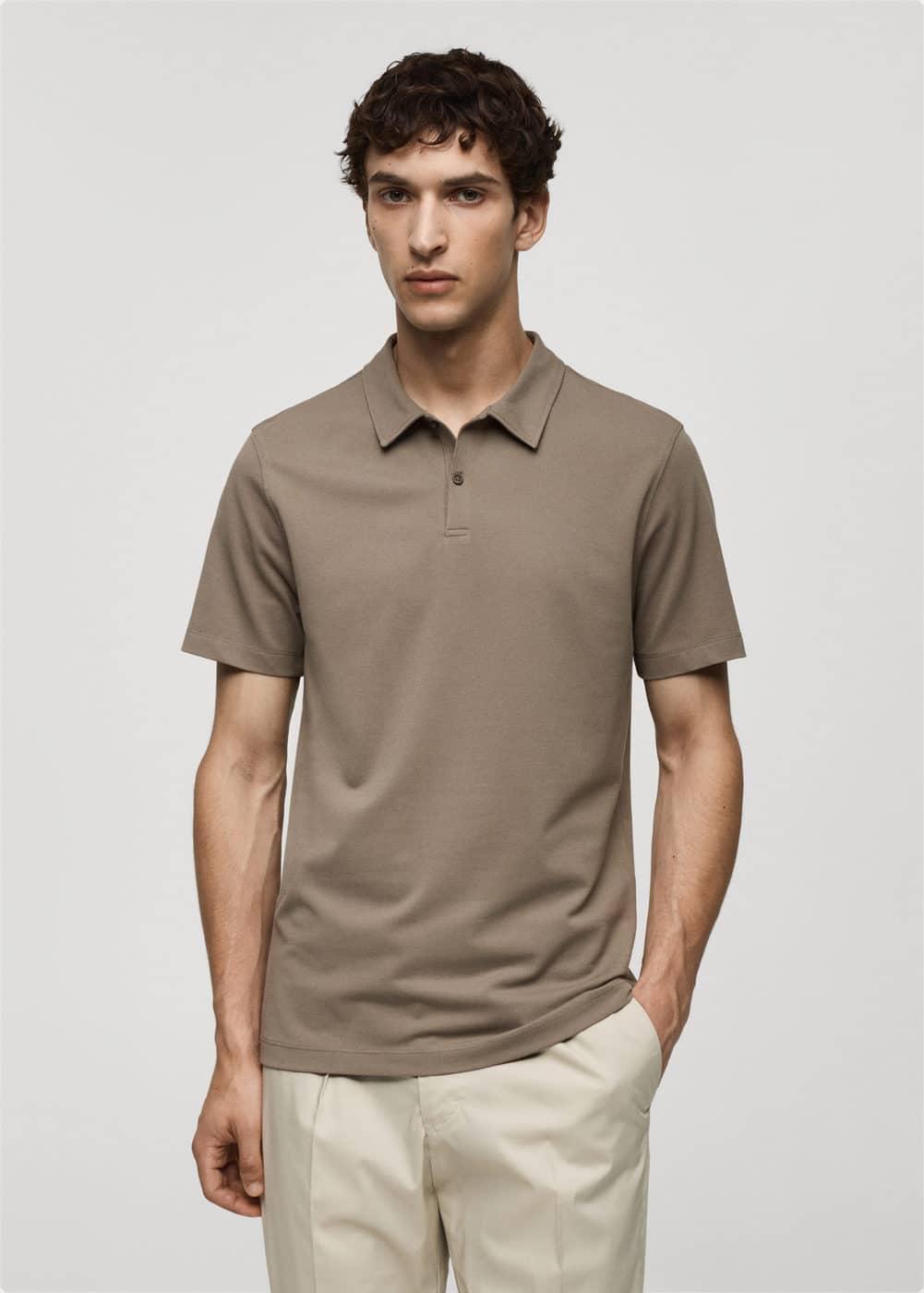 MANGO MAN - Slim-fit textured cotton polo shirt medium brownMen Product Image