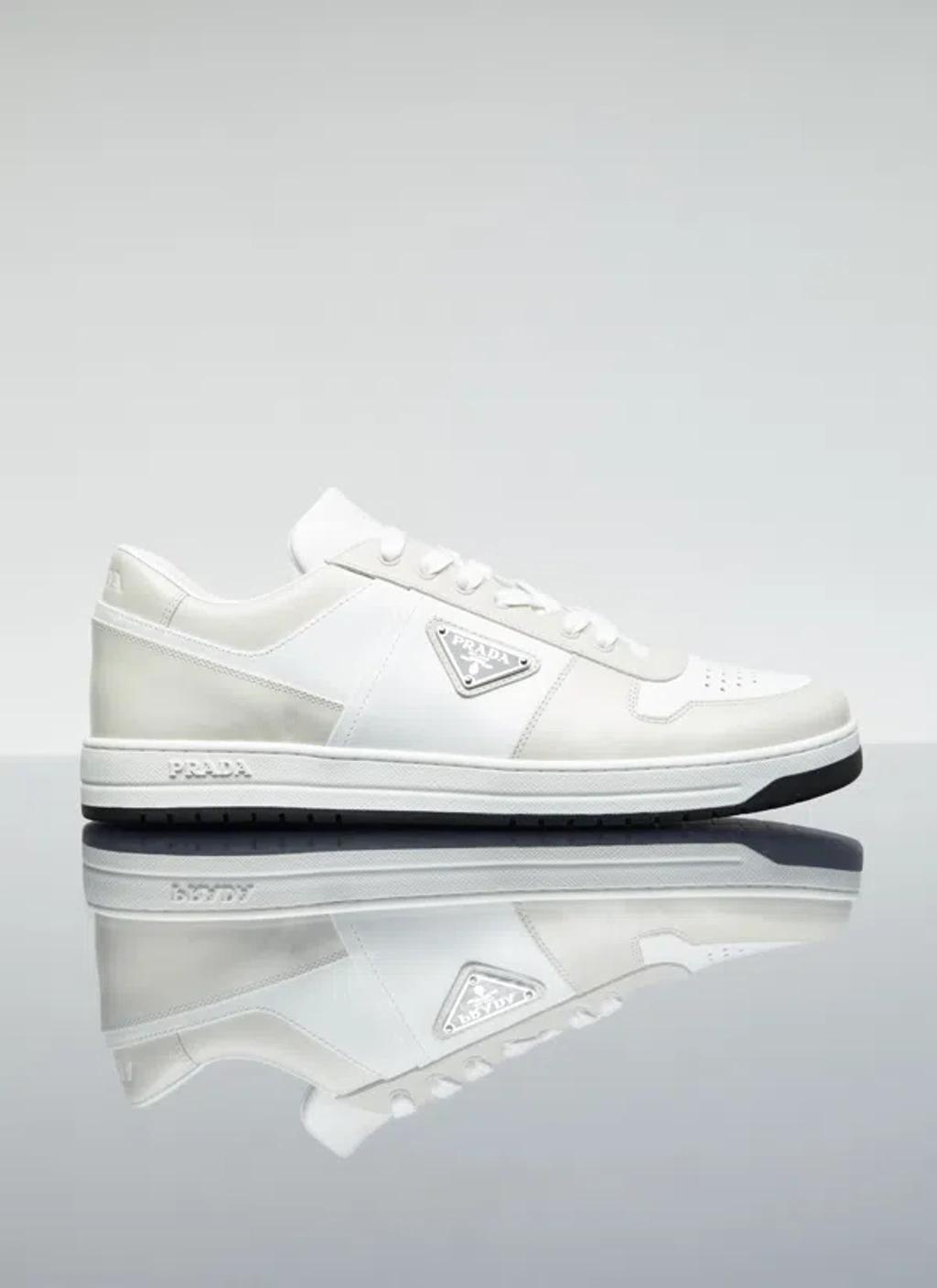 PRADA Downtown Leather Sneakers In Cream Product Image