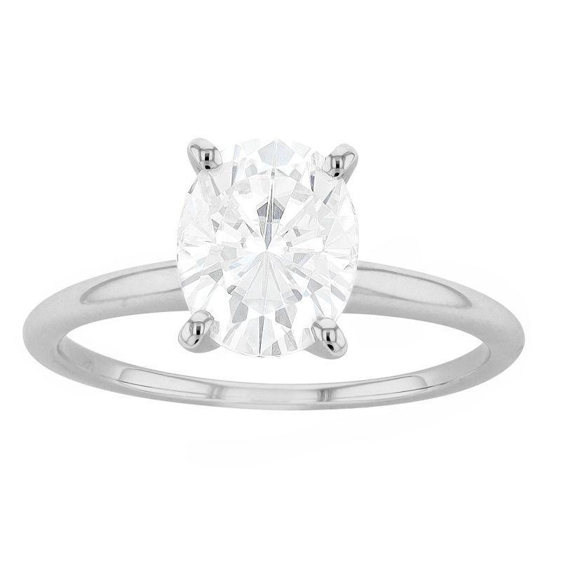 Radiant Fire 14k White Gold Oval Cut Lab-Created Moissanite Solitare Ring, Womens Product Image