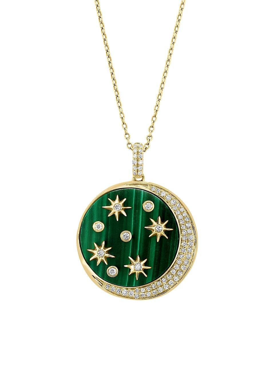 Womens 14K Yellow Gold, Malachite & 0.30 TCW Diamond Pendant Necklace Product Image