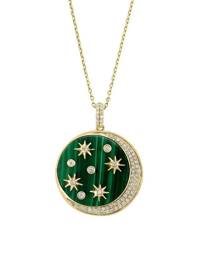 Womens 14K Yellow Gold, Malachite & 0.30 TCW Diamond Pendant Necklace Product Image