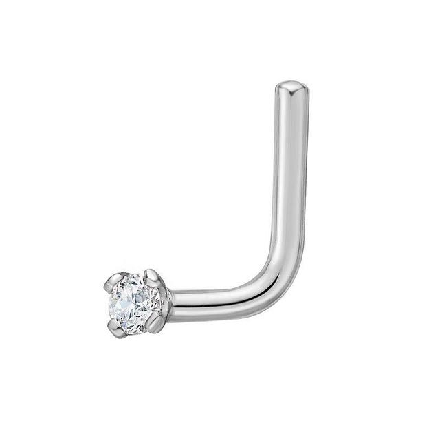 Lila Moon 14k Gold Diamond Accent L-Shape Nose Stud, Womens, 14k White Gold Product Image