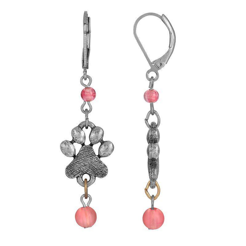 1928 Jewelry Colored Bead Paw Print Earrings Product Image