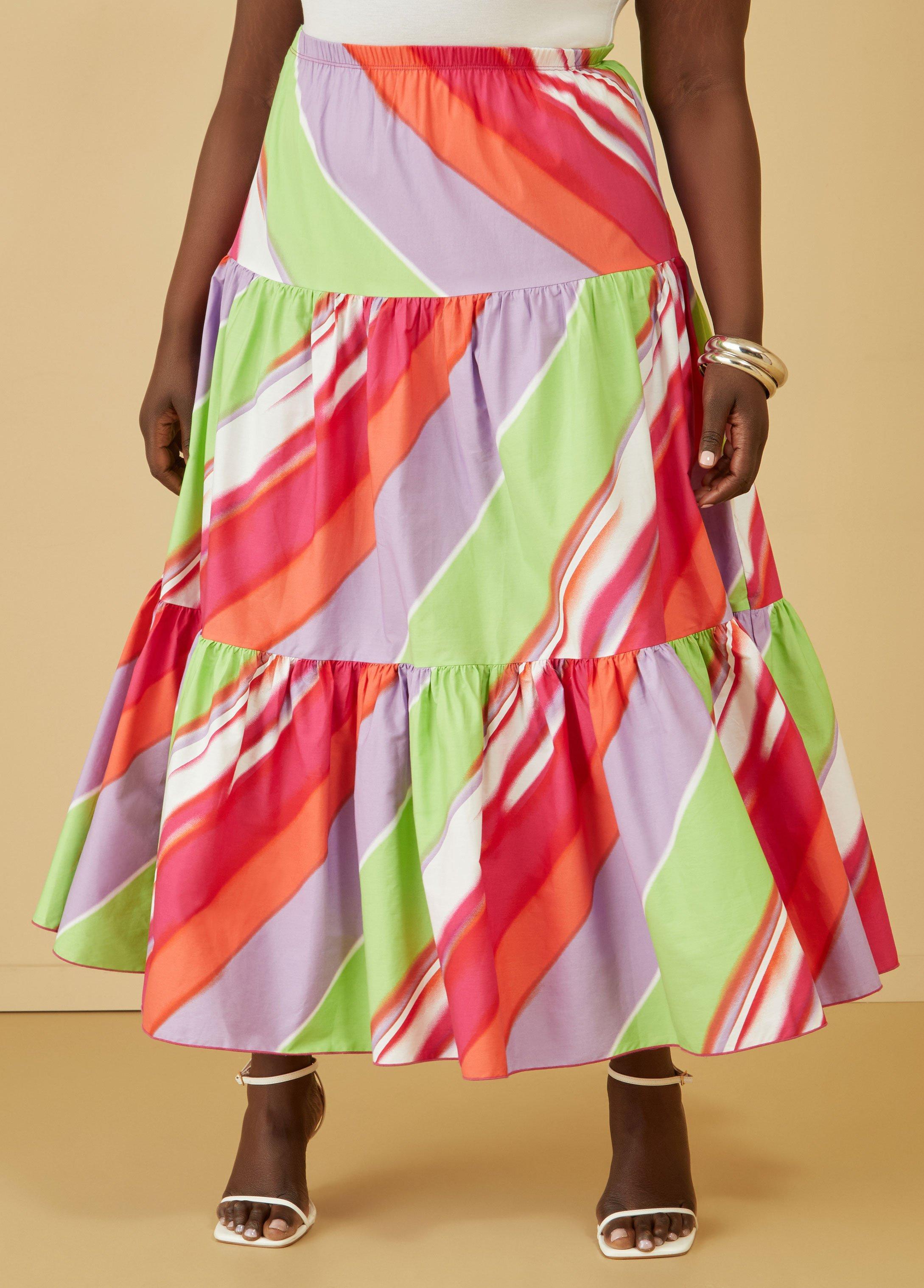 Striped Flounced Maxi Skirt Product Image