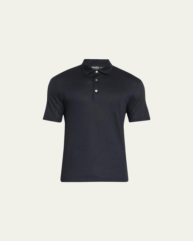 Zegna Navy Blue High Performance Wool Short-Sleeve Polo Product Image