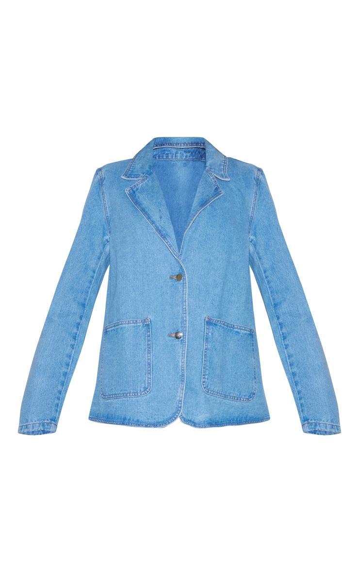 Mid Blue Denim Oversized Blazer Product Image