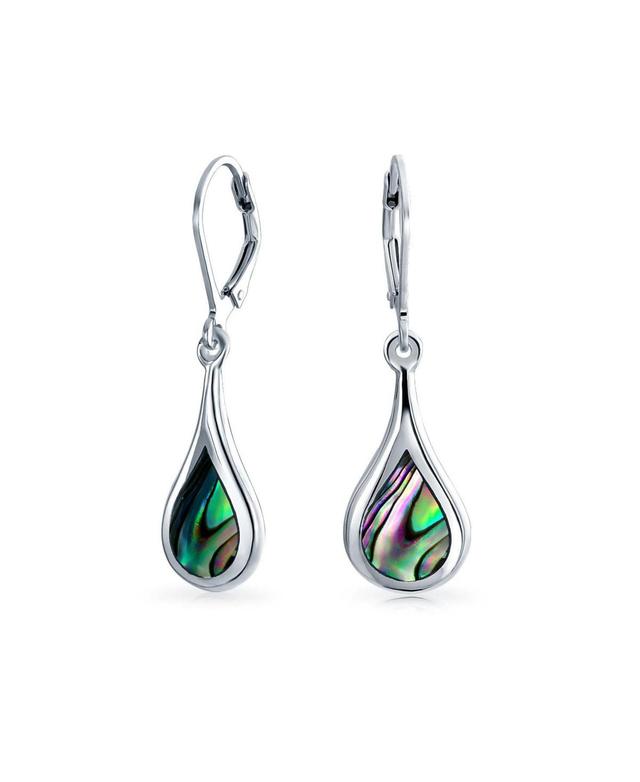 Bling Jewelry Geometric Iridescent Rainbow Natural Abalone Shell Natural Medium Rain Drop Teardrop Dangle Earrings For Women .925 Sterling Silver Leve Product Image