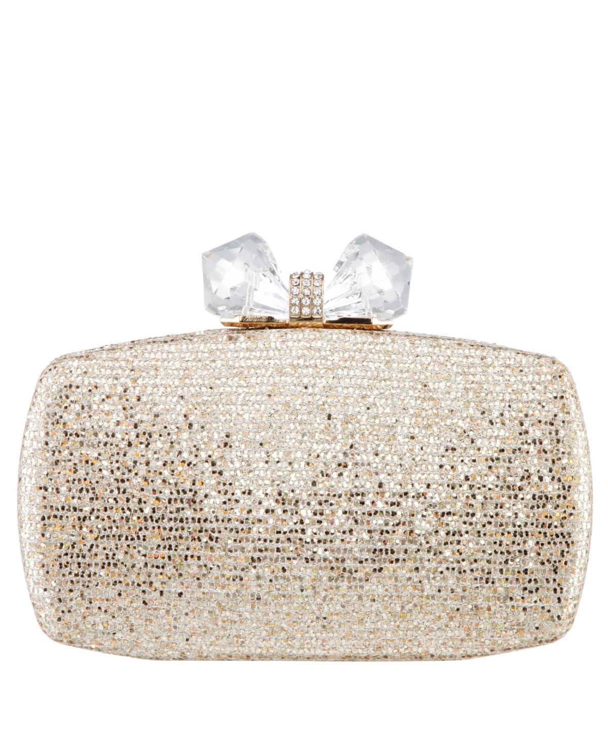 Womens Glitter Minaudiere With Crystal Bow Clasp Product Image