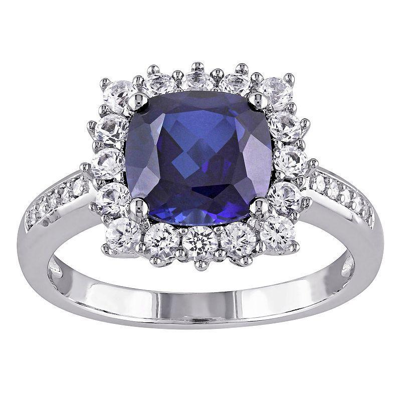 Stella Grace Sterling Silver Lab Created Blue Sapphire, Lab Created White Sapphire & Diamond Accent Halo Ring, Womens Product Image