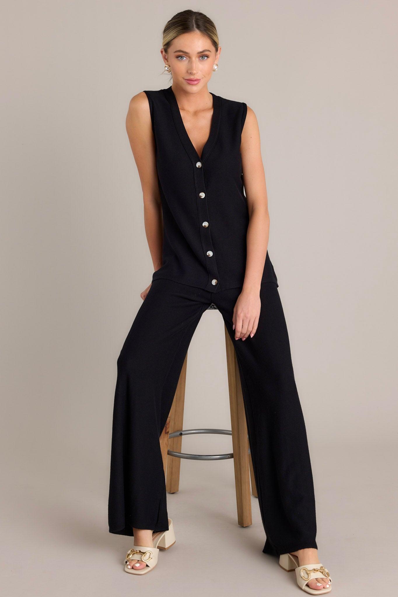 Starless Sky Black Wide Leg Sweater Pants Product Image