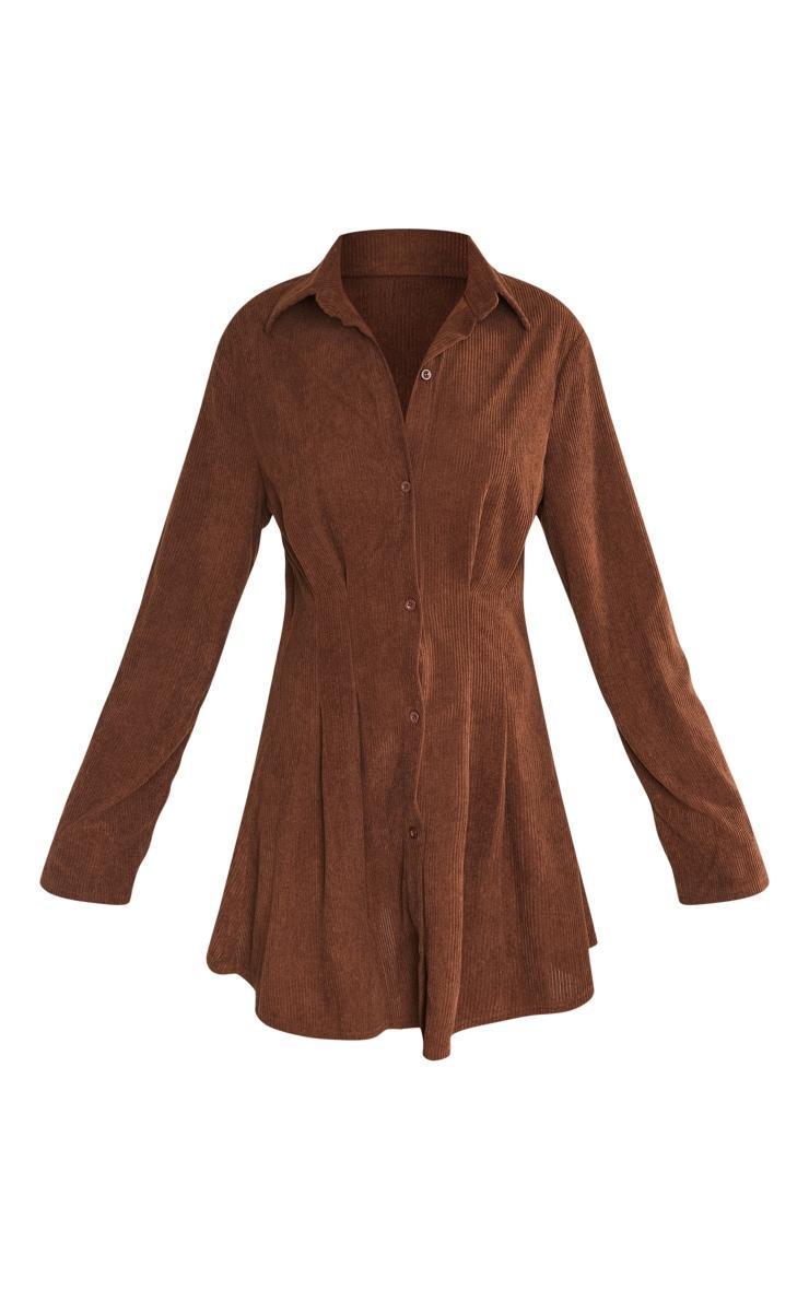 Chocolate Cord Flared Sleeve Button Shift Dress Product Image