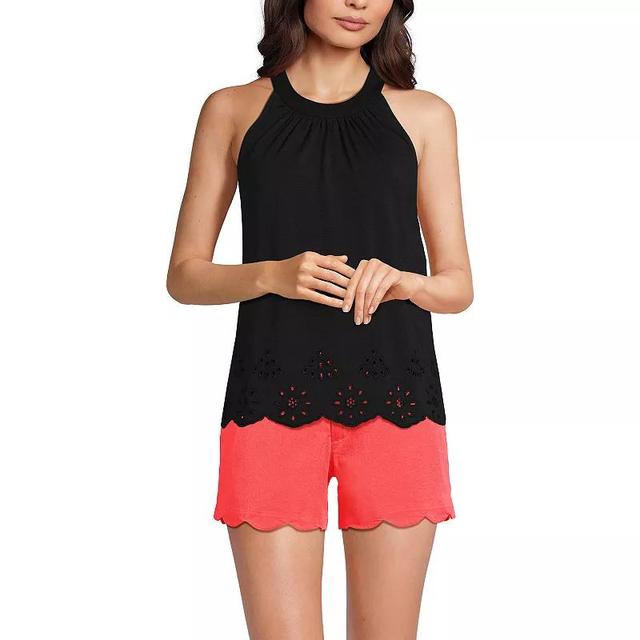 Womens Lands End Eyelet Trimmed Flowy Pleated High Neck Tank Top Product Image