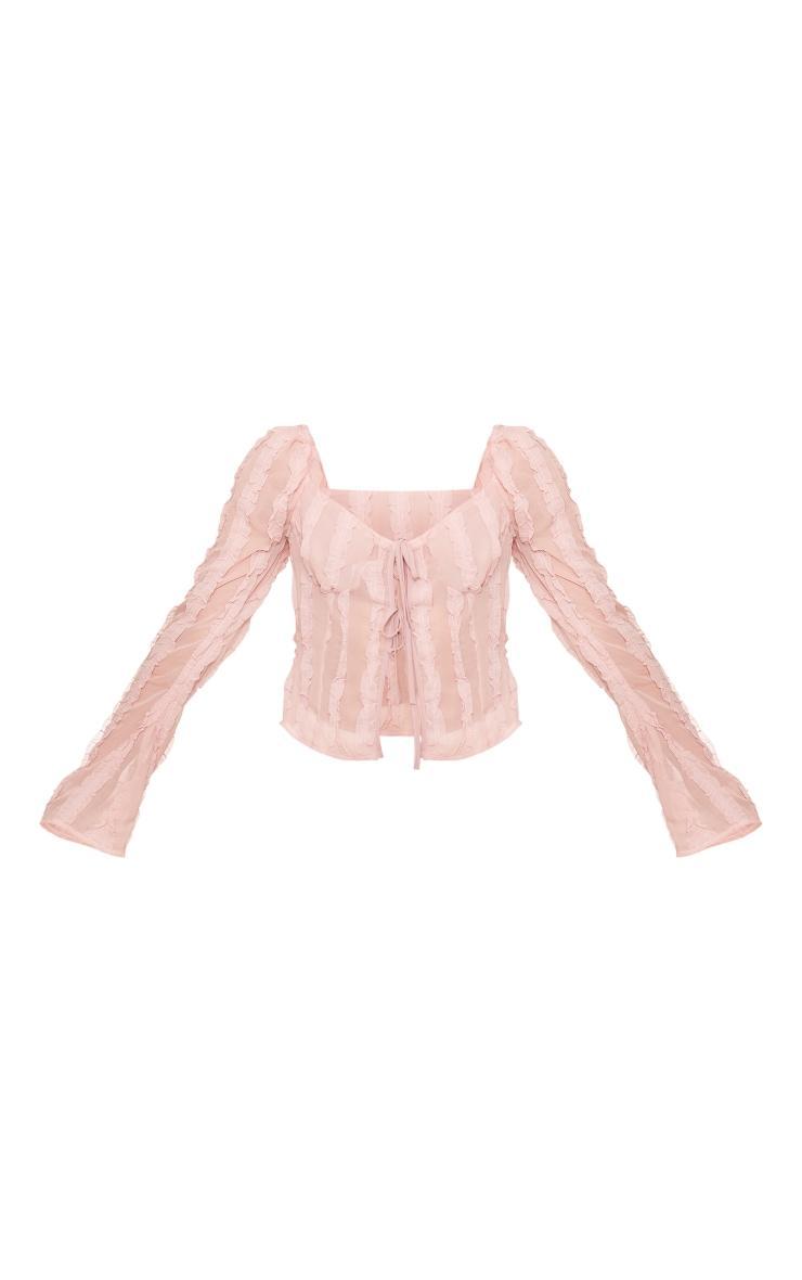 Pink Chiffon Frill Flare Sleeve Tie Front Shirt Product Image