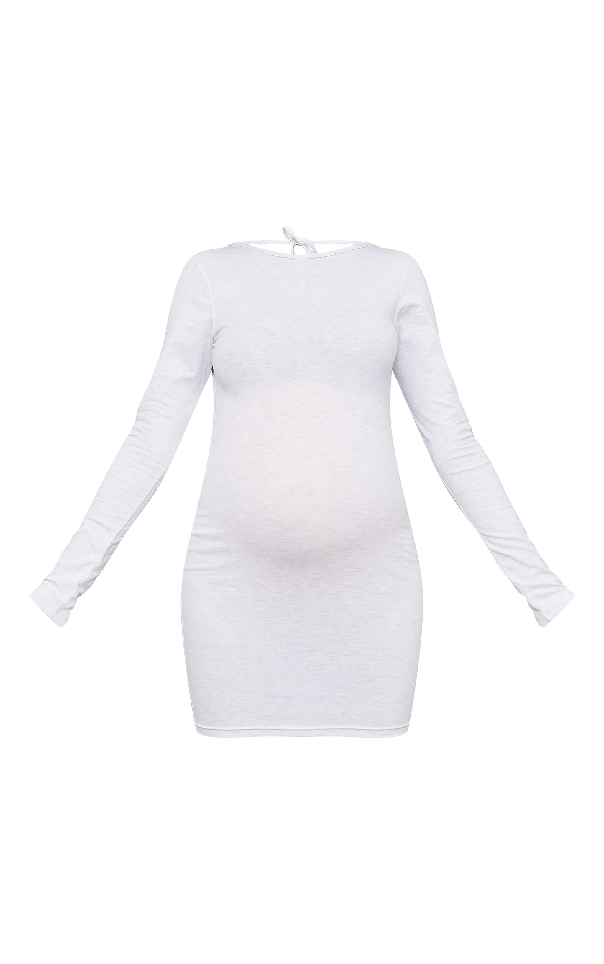 Maternity Grey Marl Cotton Tie Scoop Back Mini Dress Product Image