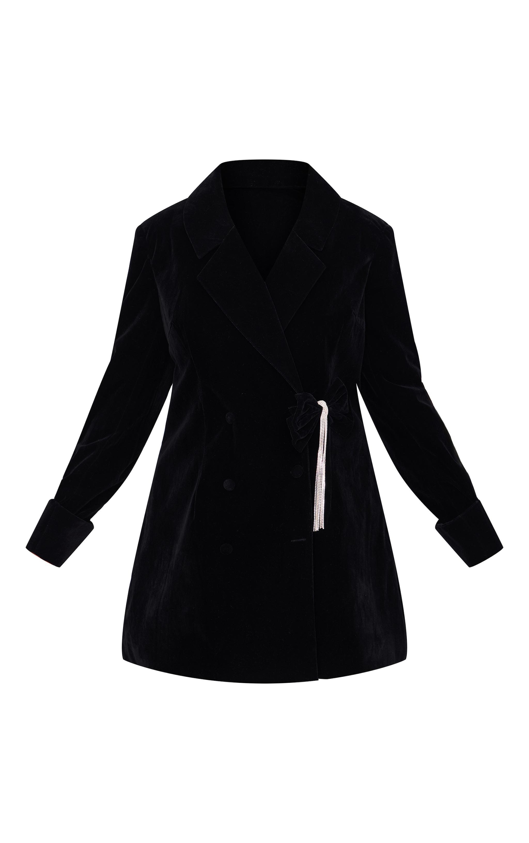 Plus Black Velvet Bow Detail Blazer Product Image