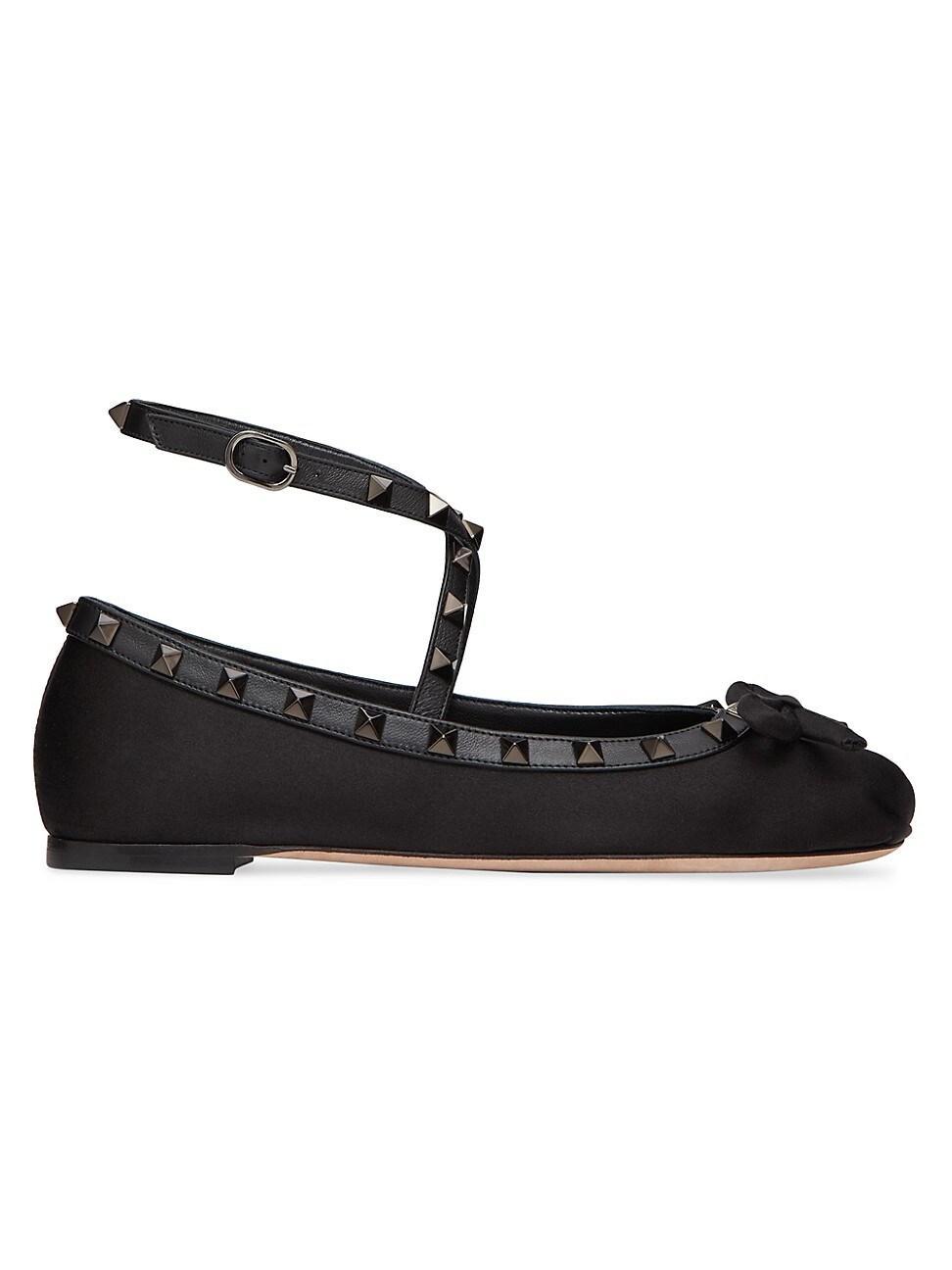 Womens Rockstud Satin Ballerina Flats With Tone-On-Tone Studs Product Image