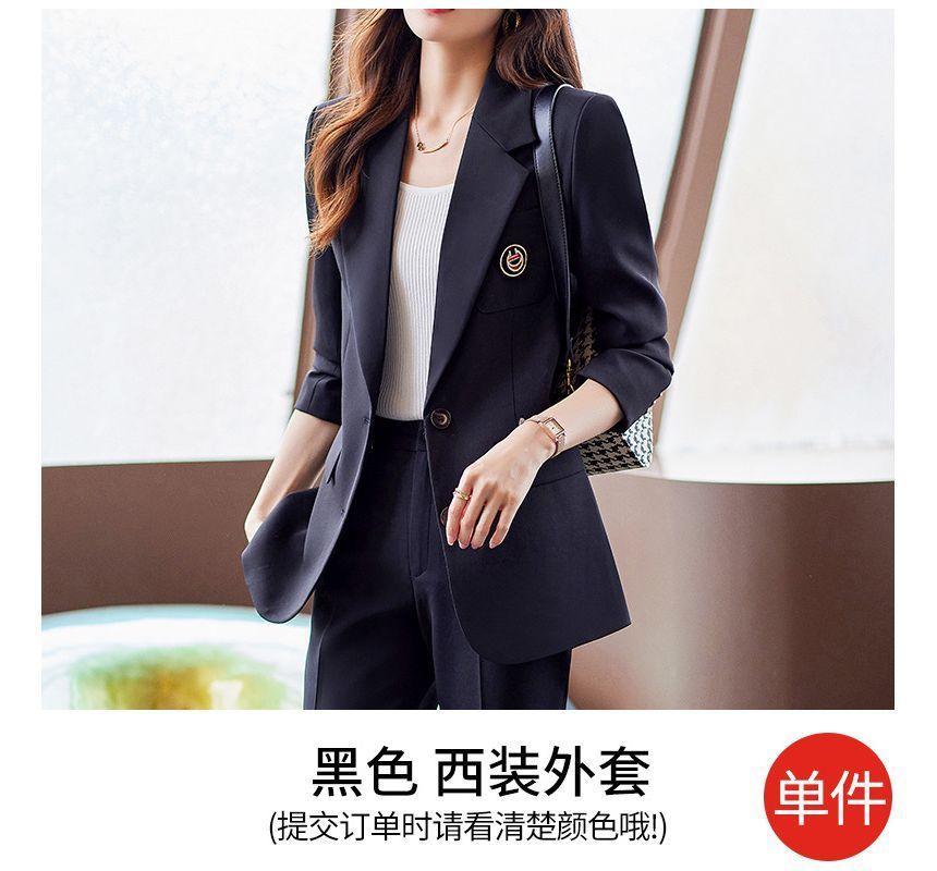 Lapel Collar Plain Single Breasted Blazer / High Rise Plain Slacks / Mini Pleated Skirt / Set Product Image