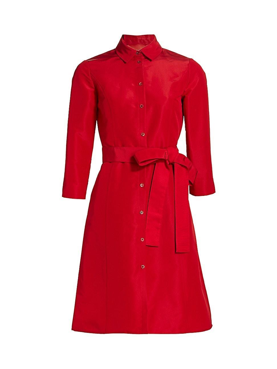 Carolina Herrera Faille 3/4-Sleeve Shirtdress - Size: 6 - POPPY Product Image