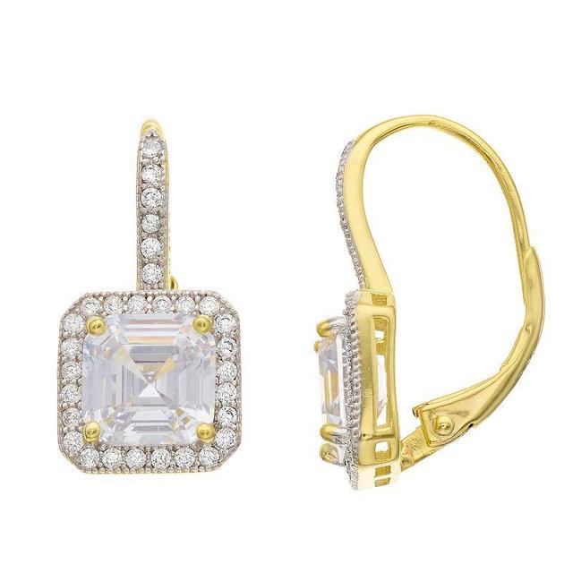 Sterling Silver Cubic Zirconia Square Drop Earrings, Womens, Gold Tone Product Image