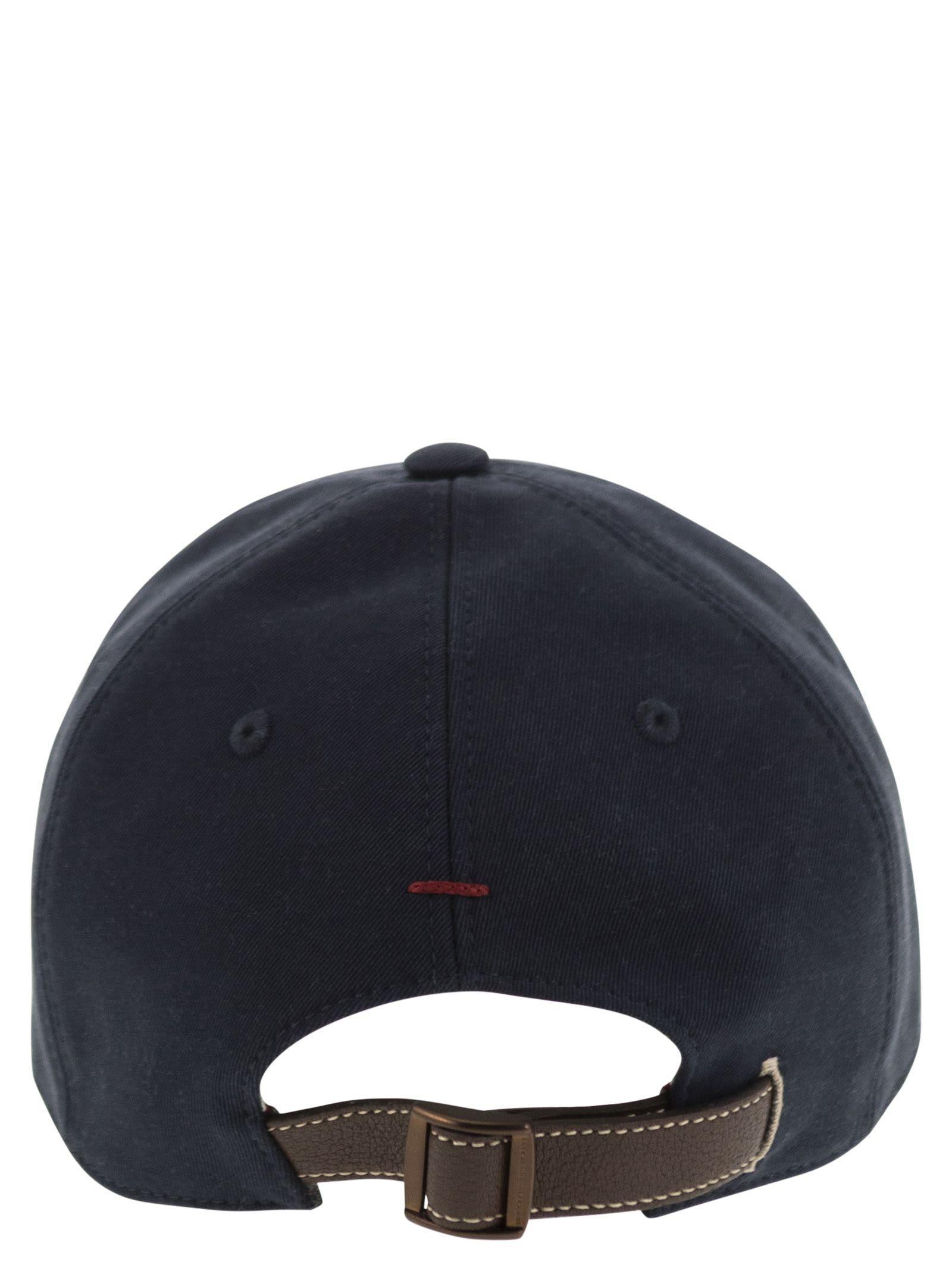 BRUNELLO CUCINELLI Cotton Canvas Baseball Cap With Embroidery In Navy Product Image