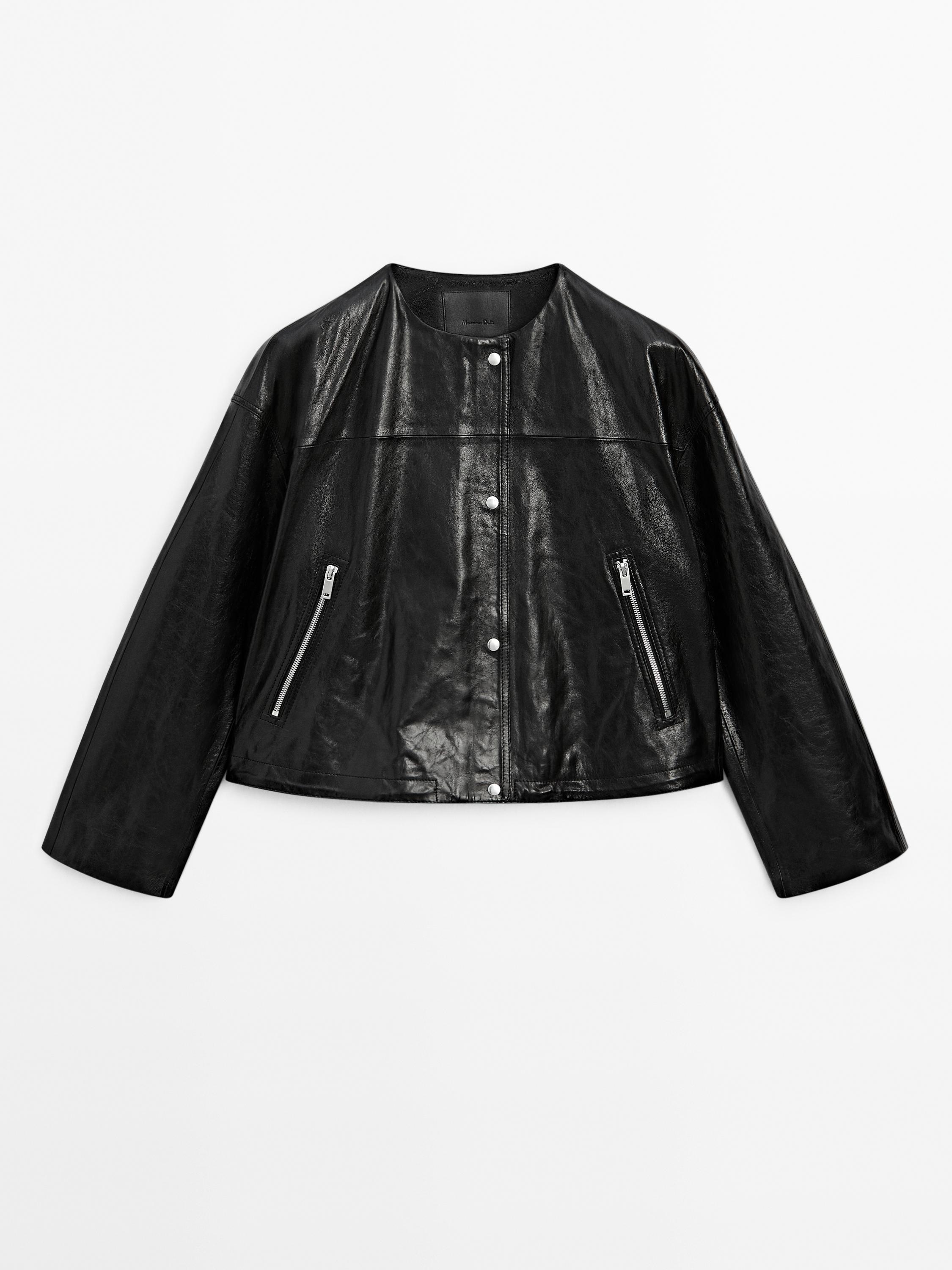 Crew neck nappa leather jacket · Black · Skirts  | Massimo Dutti Product Image