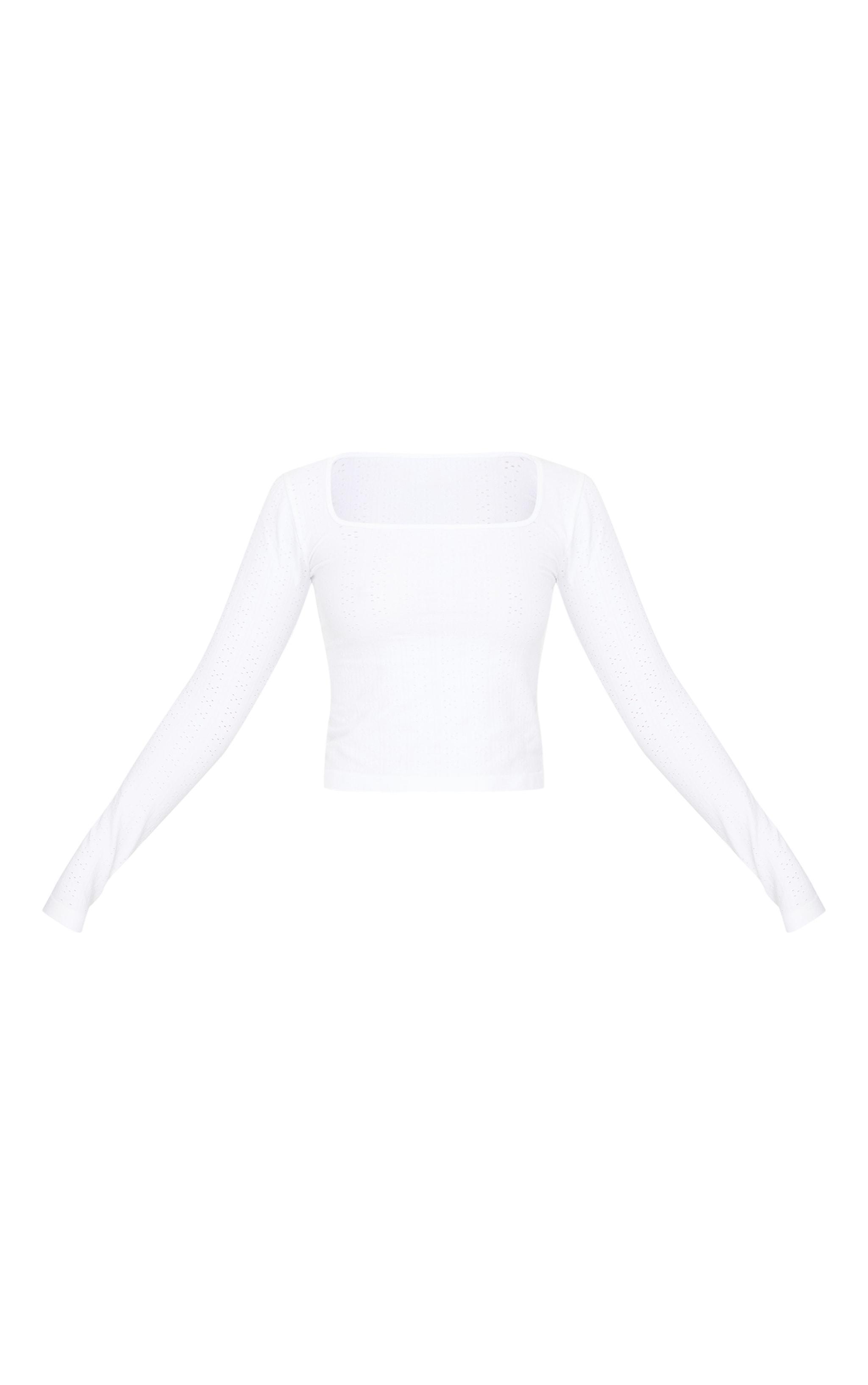  White Contour Pointelle Square Neck Long Sleeve Top Product Image