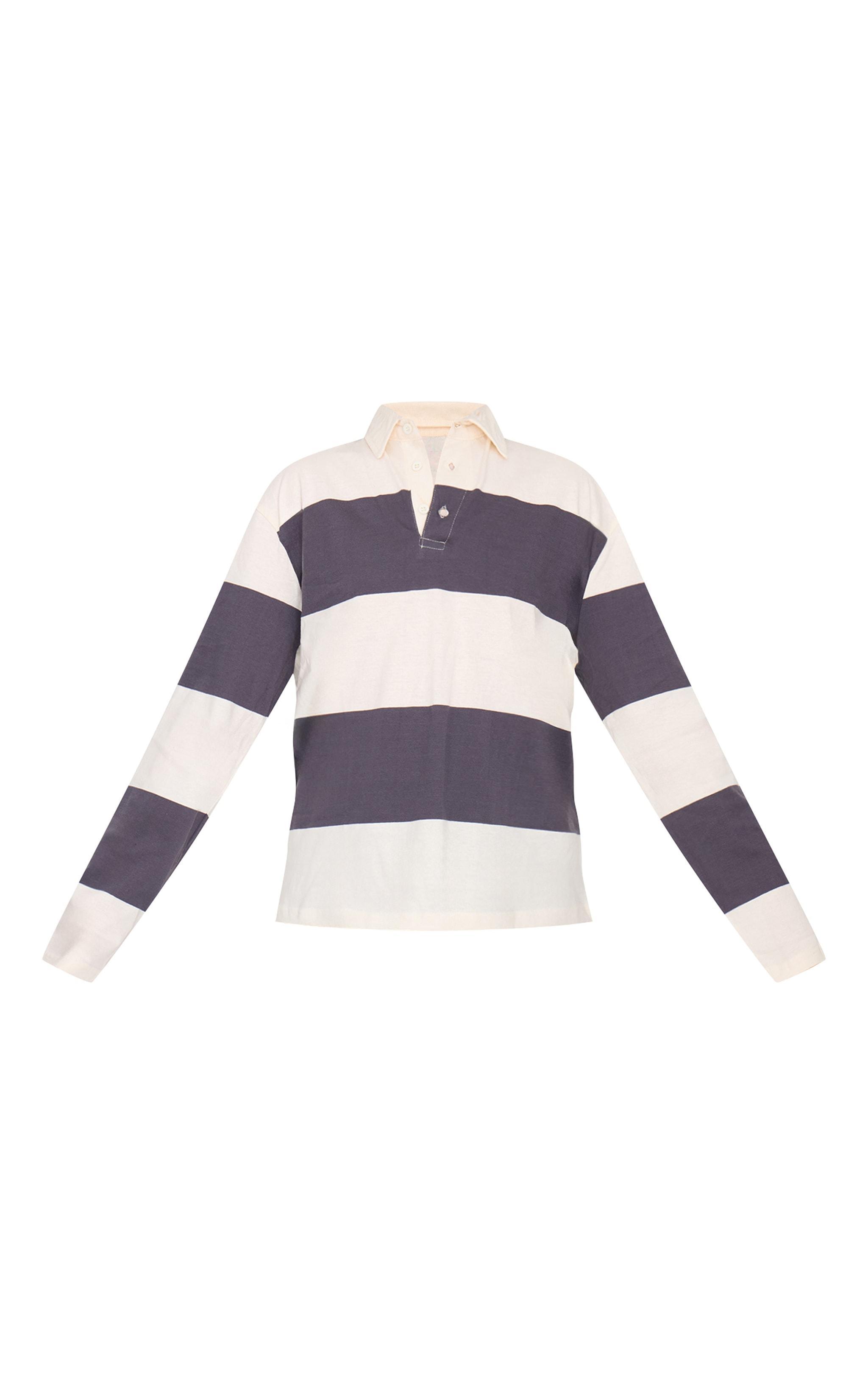 Charcoal Long Sleeve Collard Striped Top Product Image