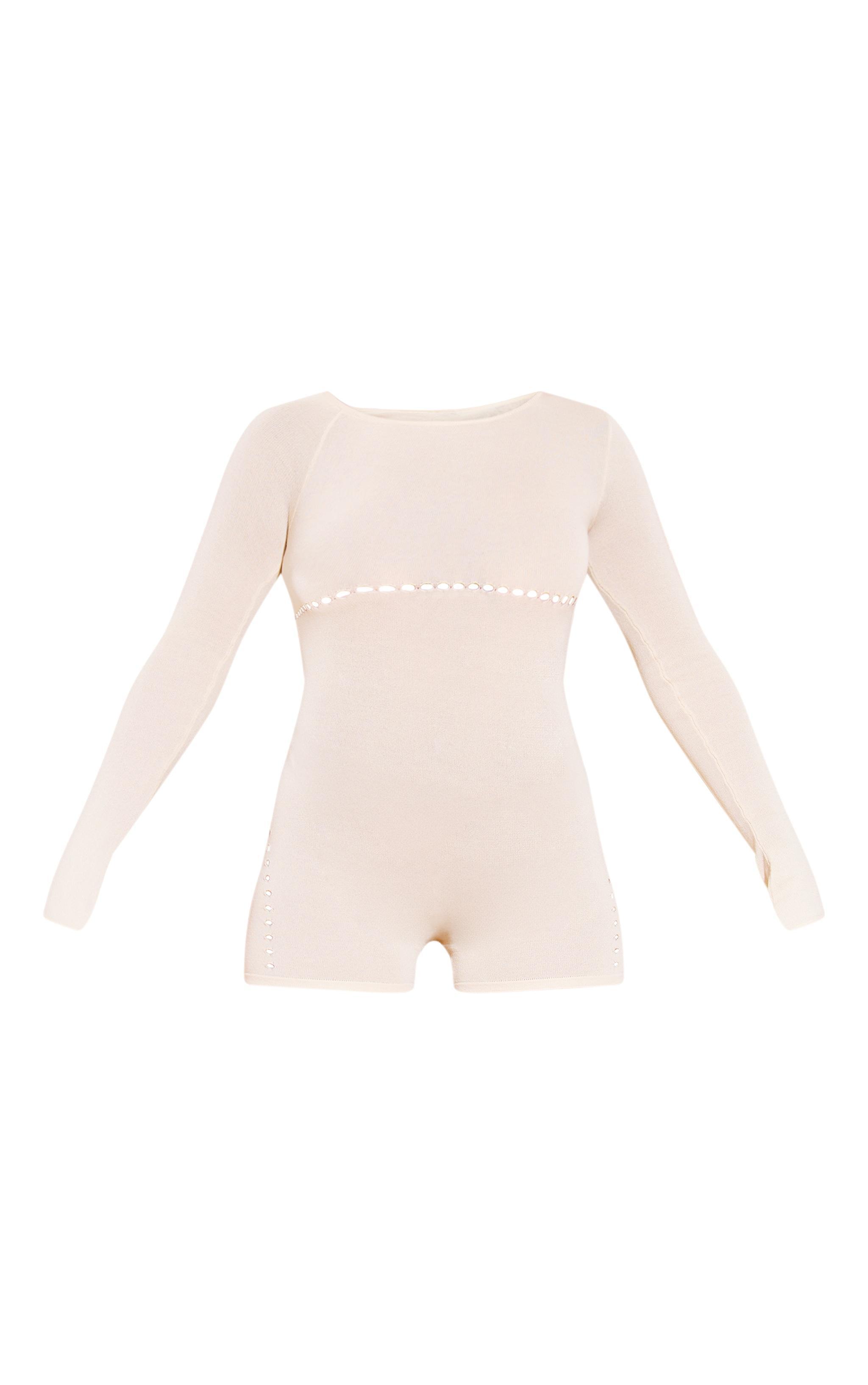 Cream Sheer Knit Cut Out Detail Romper Product Image