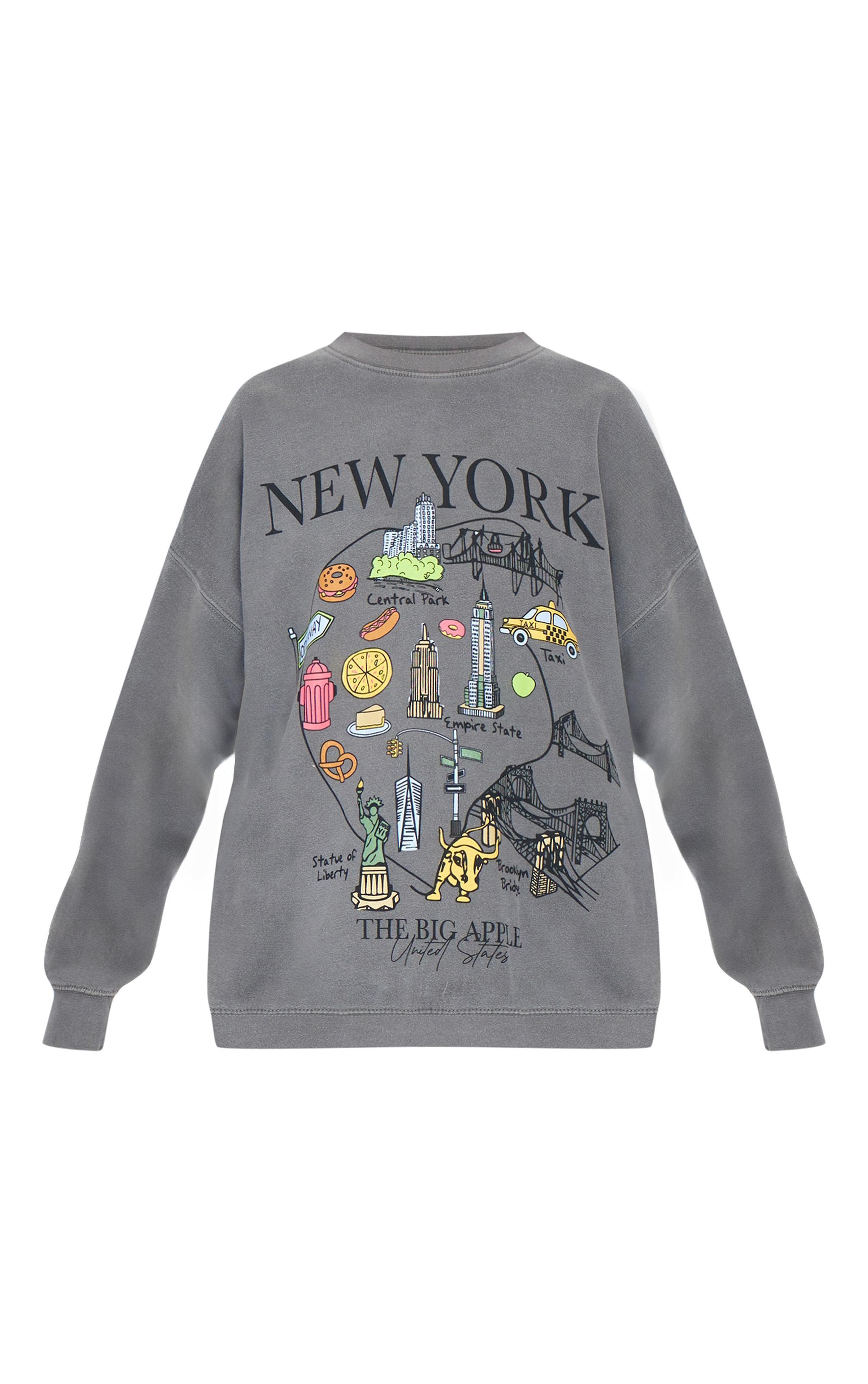  Charcoal Washed New York Map Printed Sweatshirt Product Image