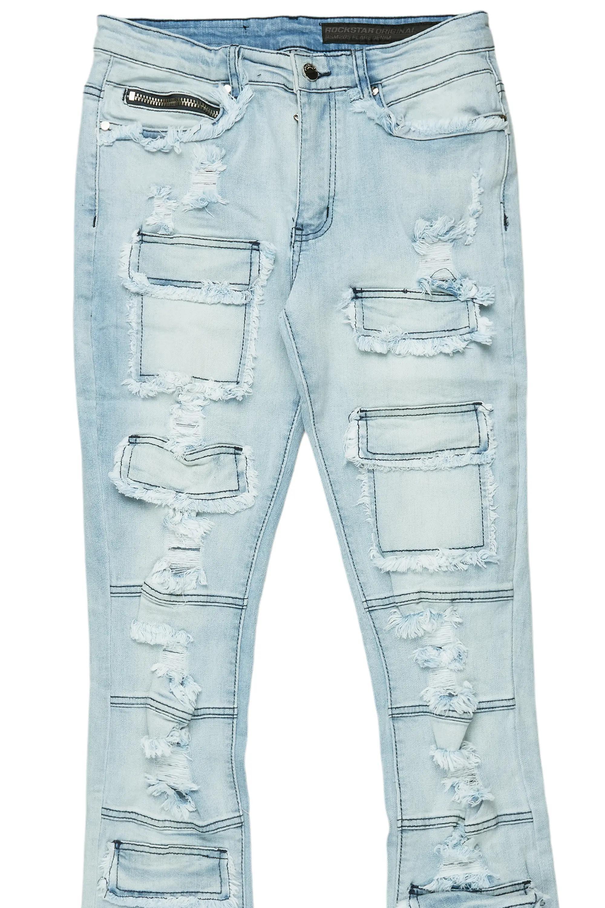 Erico Blue Stacked Flare Cargo Jean Male Product Image