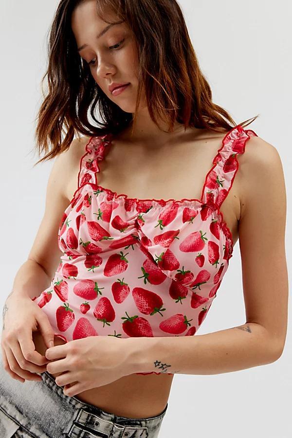 Urban Renewal Remnants Strawberry Ruffle Cropped Tank Top Womens at Urban Outfitters Product Image