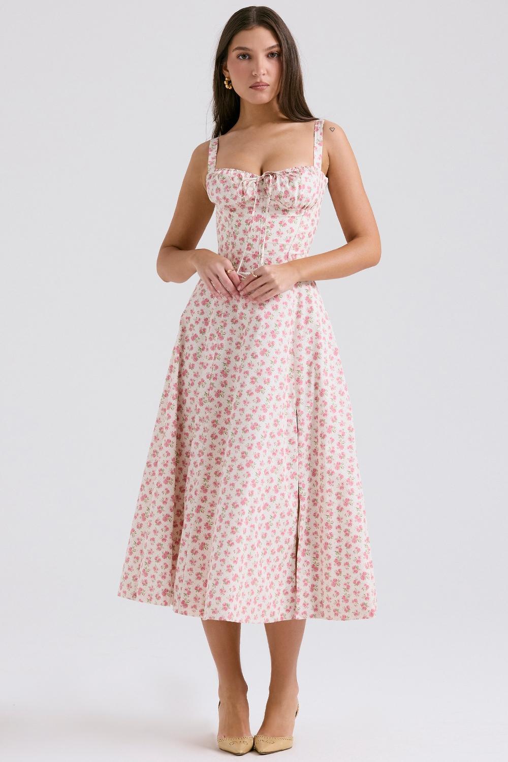 Carmen White Rosebud Print Cotton Bustier Sundress Product Image