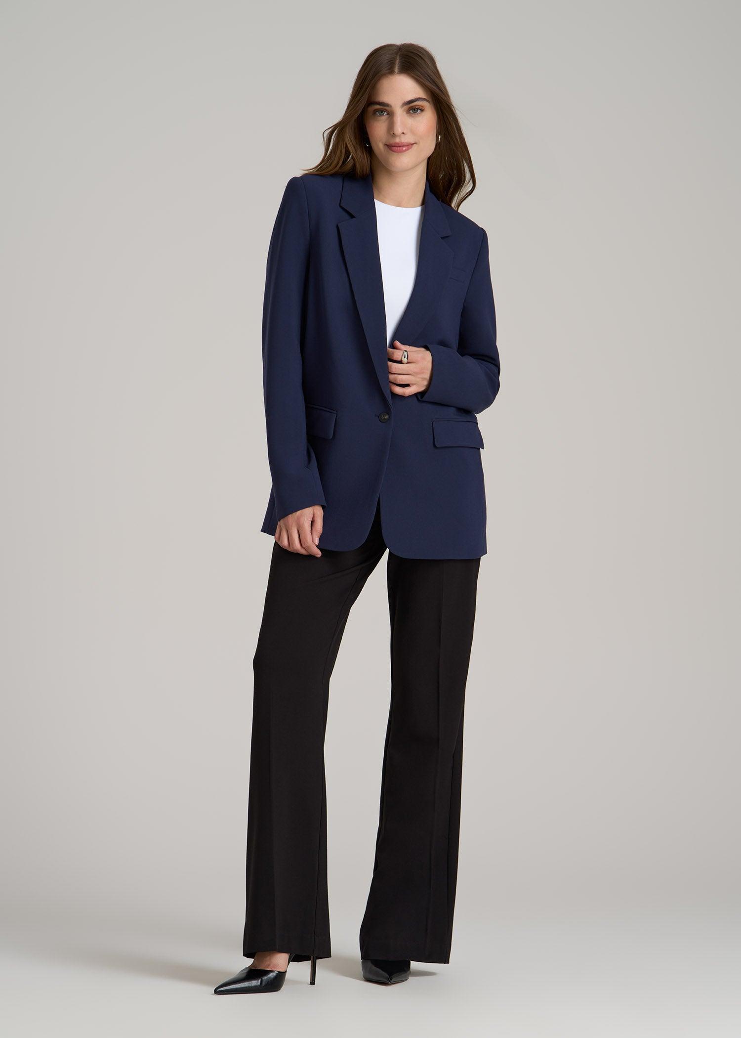 Boyfriend-Fit Single Button Blazer for Tall Women in Navy Product Image