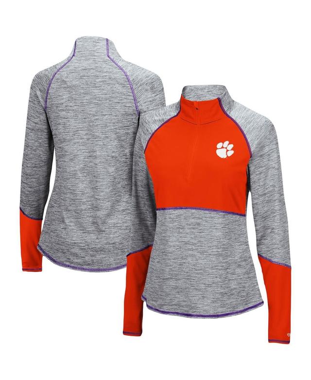 Womens Colosseum Heathered Gray and Orange Clemson Tigers Color Block Space-Dye Raglan Quarter-Zip Top - Heathered Gray Product Image